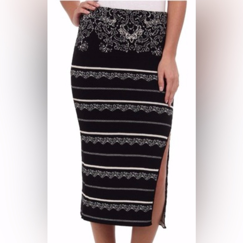 Free People Black White Irreplaceable Knit Pencil Skirt XS